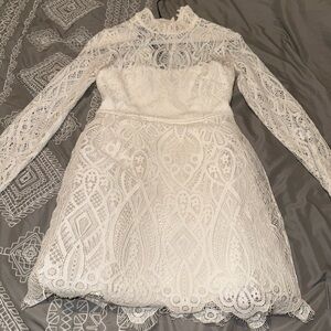 Lulu's White Lace Long Sleeve Dress